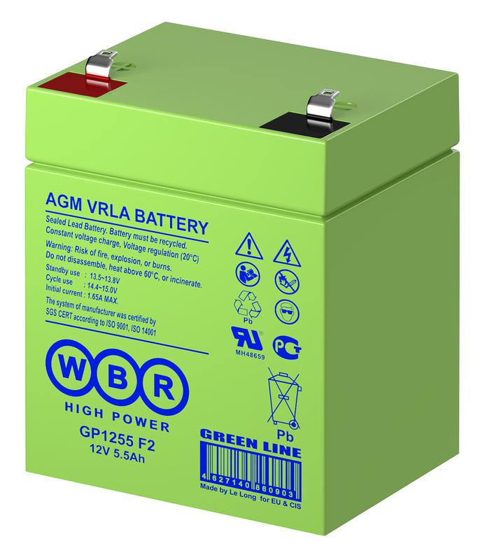 аккумулятор 12в 5.5а.ч wbr gp1255 f2 wbr от BTSprom.by