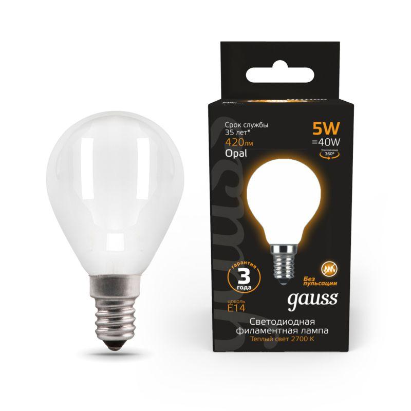 лампа светодиодная филаментная black filament 5вт p45 шар матовая 2700к тепл. бел. e14 420лм gauss 105201105 от BTSprom.by