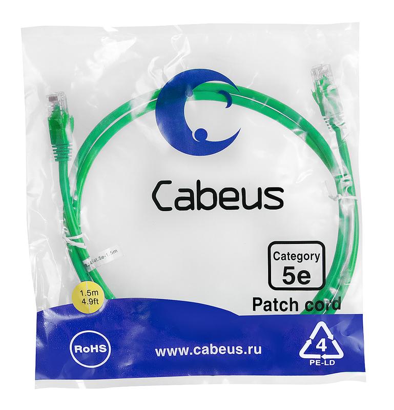 патч-корд u/utp кат.5e pc-utp-rj45-cat.5e-1.5m-gn 2xrj45/8p8c неэкранир. pvc 1.5м зел. cabeus 7692c от BTSprom.by