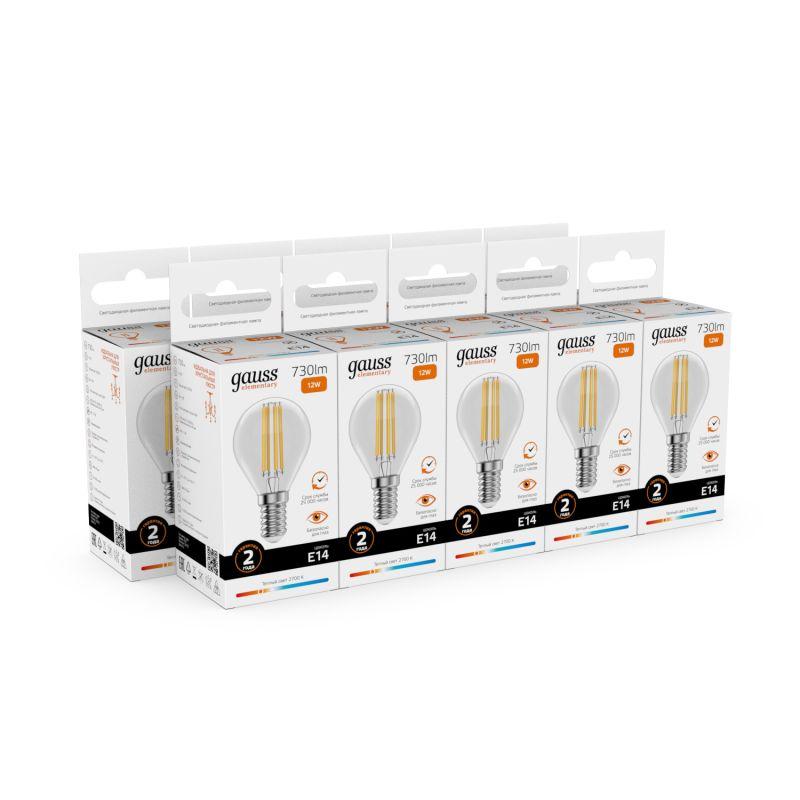 Лампа светодиодная филаментная Filament Elementary 12Вт шар 2700К Е14 730лм GAUSS 52112 фото в каталоге от BTSprom.by