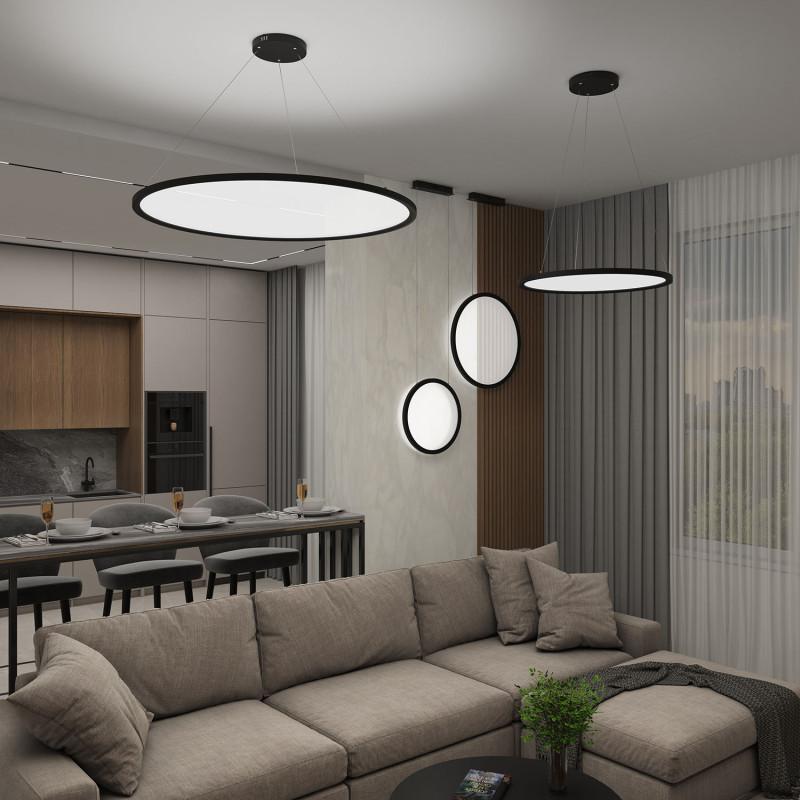  Светильник Veil подвесной горизонтальный со светодиодом H900 d1000 220В 96Вт 3000-6000К IP20 черн. алюм. DENKIRS DK6620-BK фото в каталоге от BTSprom.by