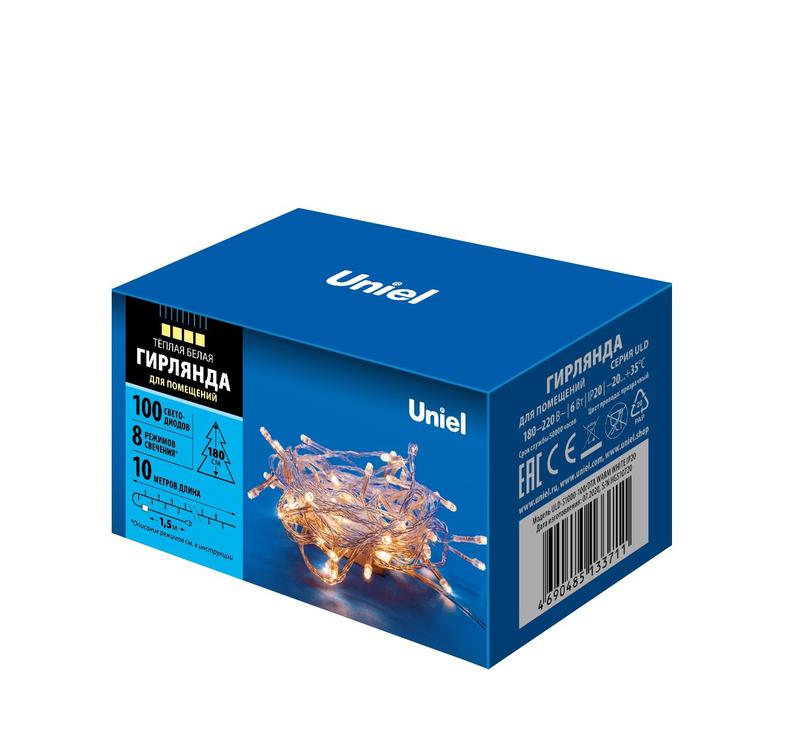 гирлянда led uld-s1000-100/dta warm white ip20 10м 100 диодов тепл. бел. свет провод прозр. uniel ul-00007200 от BTSprom.by