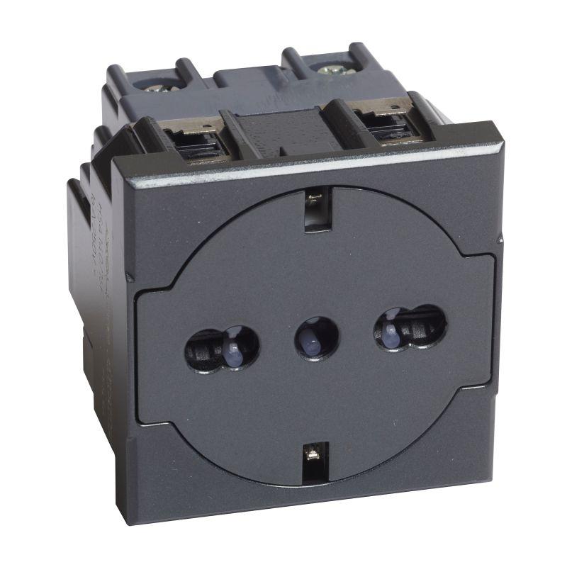 розетка 1-м сп 2мод. axolute 16а ip20 250в 2p+e немецк./итальянск. стандарт с плоск. лицев. панелью антрацит leg btc hs4140/16f от BTSprom.by