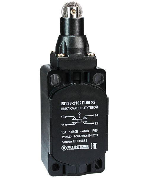  Выключатель путевой ВП 36-2102П-66 У2 1НО+1НЗ 3А IP66 толкатель с роликом безинерцион. 30х60мм без сальника Электротехник ET010883 фото в каталоге от BTSprom.by