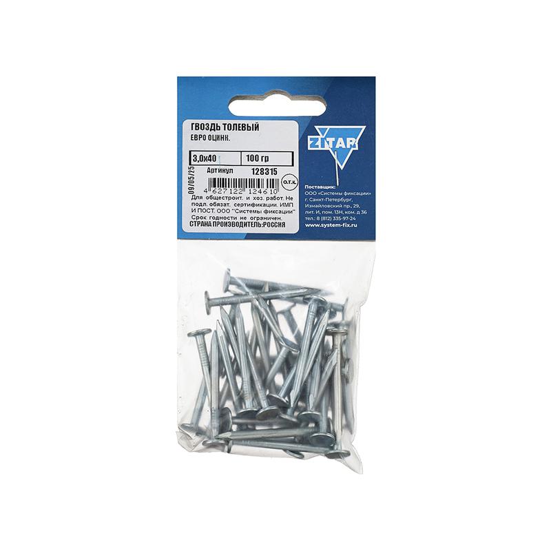 гвоздь толевый евро 3х40 оцинк. (уп.100г) tech-krep/zitar 128315 от BTSprom.by