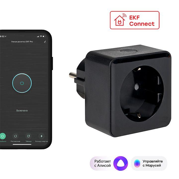 розетка умная wi-fi pro 1-м 16а ip20 черн. connect ekf rcs-2-wf от BTSprom.by