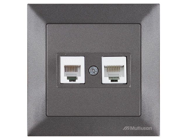 розетка телефонная + компьютерная (rj12+cat5e, скрытая) дымчатая, daria, mutlusan (cat-3 (rj 12)   4-pin + (rj 45) 8-pin) 2120 139 0195 от BTSprom.by
