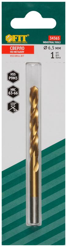  Сверло по металлу HSS 6.5мм титан. покрытие (блист.) FIT 34365 фото в каталоге от BTSprom.by