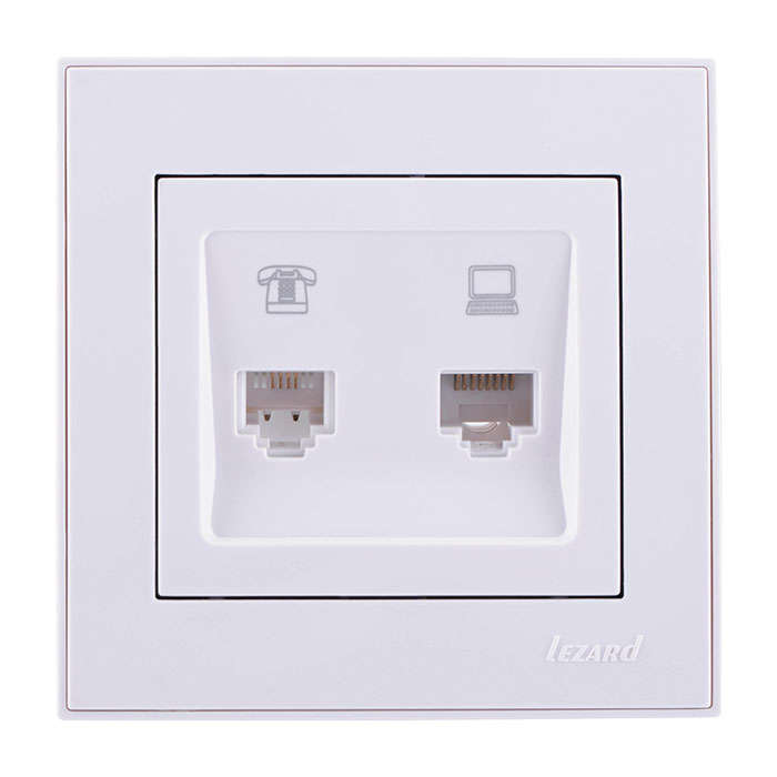 розетка компьютерная + телефонная 2-м сп rain rj45 + rj11 бел. lezard 703-0202-143 от BTSprom.by