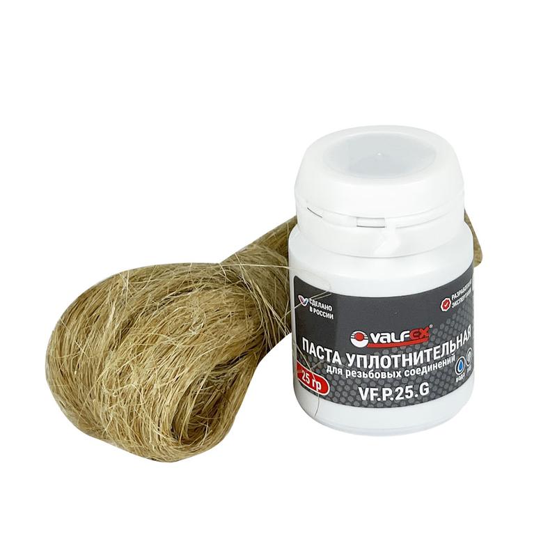 комплект для герметизации паста уплотнительная (25г)+лен (7г) (вода. пар) (100) valfex vf.pl.25.g от BTSprom.by
