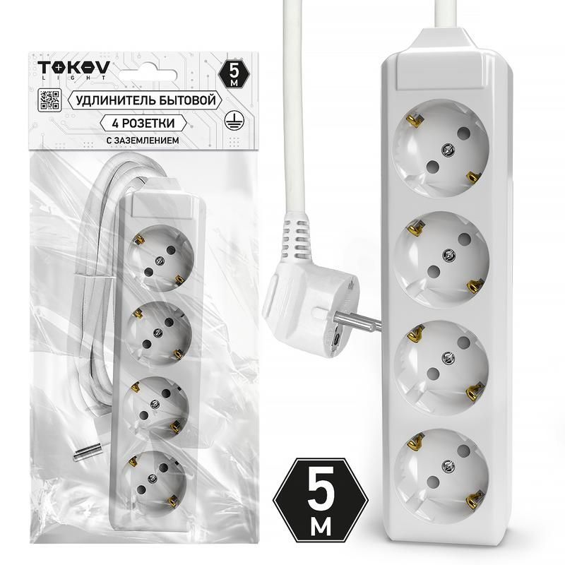 удлинитель 4х5м с заземл. 10а 3х1.5 tokov light tkl-c01-bu4-5-1.5-z от BTSprom.by