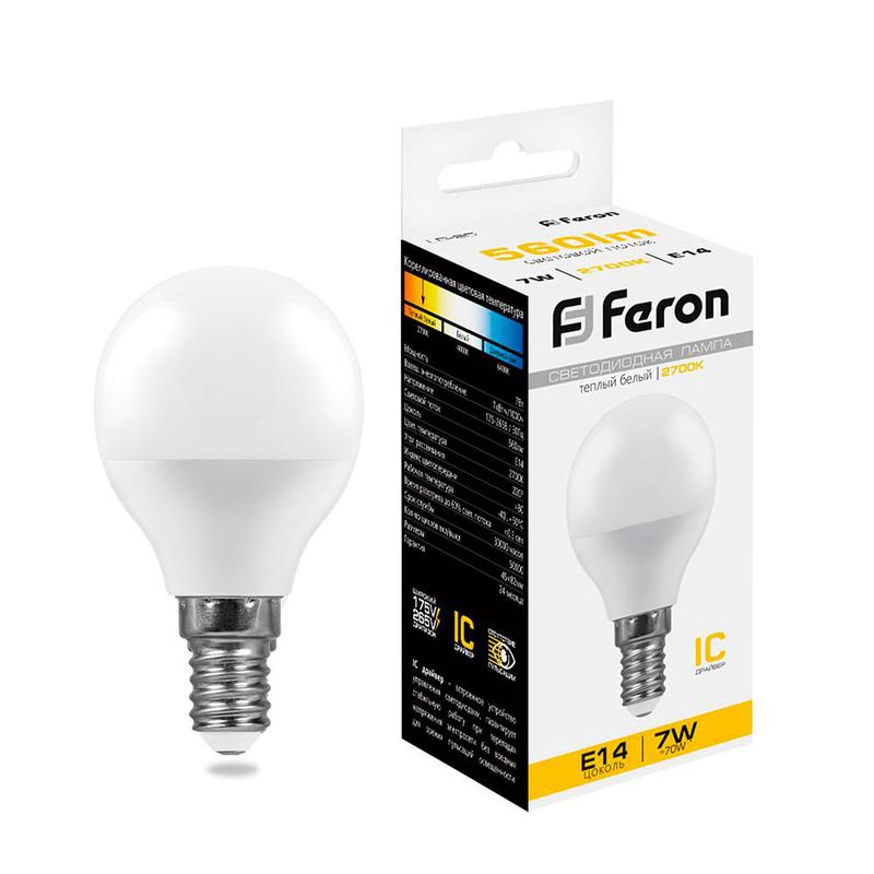 лампа светодиодная 7вт 230в e14 2700к g45 lb-95 feron 25478 от BTSprom.by