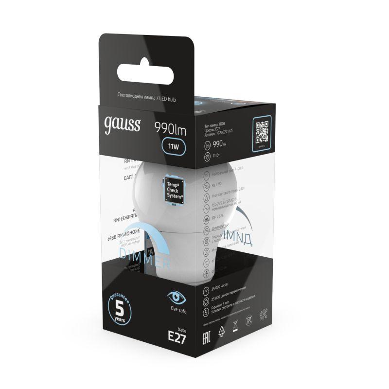 Лампа светодиодная Black 11Вт A60 грушевидная 4100К нейтр. бел. E27 990лм диммир. GAUSS 102502211-D фото в каталоге от BTSprom.by