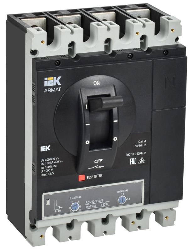 выключатель автоматический в литом корпусе 4п h 150ка 250а расцепитель термомагнитный регулируемый armat iek ar-mccb-4h-150-0250a-atuc от BTSprom.by
