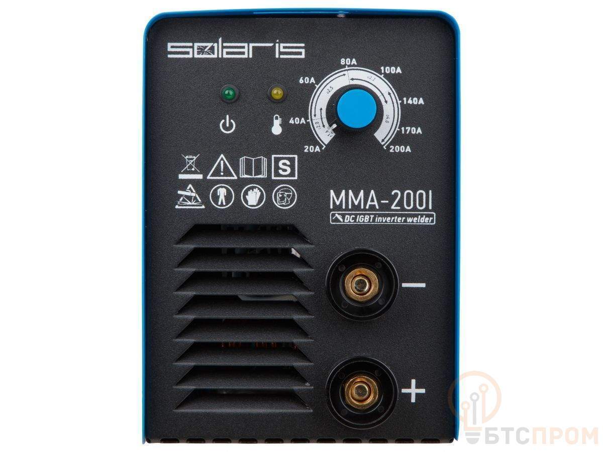  Инвертор сварочный SOLARIS MMA-200I (230В, 20-200 А, 70В, электроды диам. 1.6-4.0 мм, вес 3.4 кг) фото в каталоге от BTSprom.by