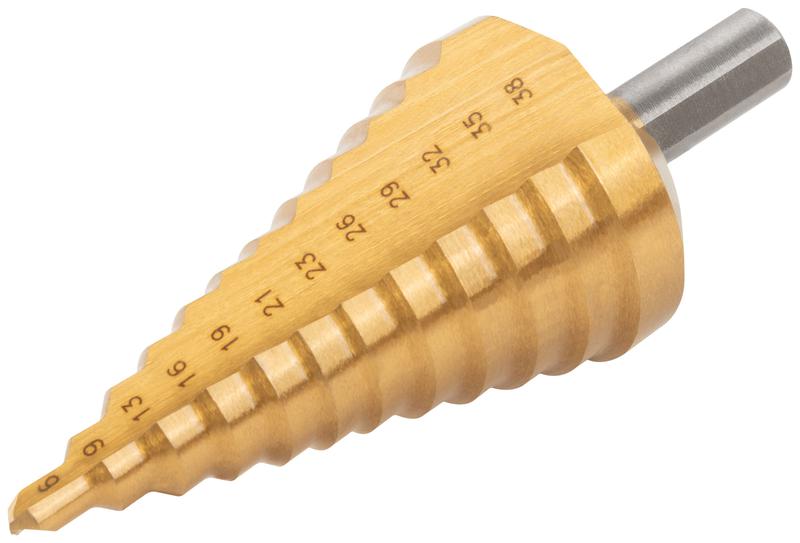  Сверло ступенчатое HSS по металлу 12 ступеней 6-9-13-16-19-21-23-26-29-32-35-38мм MOS 36386М фото в каталоге от BTSprom.by