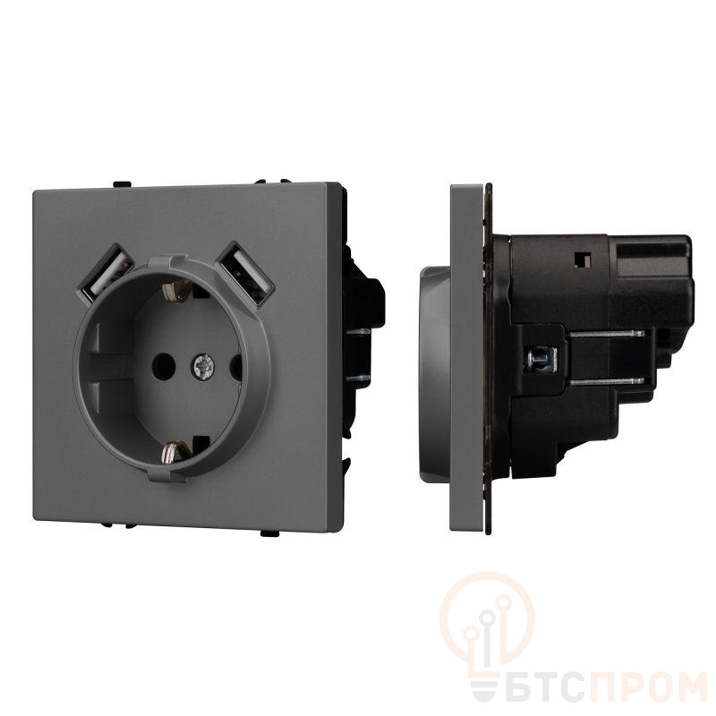  Розетка зк ARL NOBE со шторками с USB тип А+А софт-тач сер. базальт SCT-MUAA-SFPL-GR (250В 16А) Arlight 054291(1) фото в каталоге от BTSprom.by