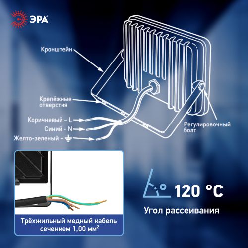  Прожектор светодиодный PRO LPR-062-0-65K-030 30Вт 6500К 3000лм IP65 призма Эра Б0064687 фото в каталоге от BTSprom.by