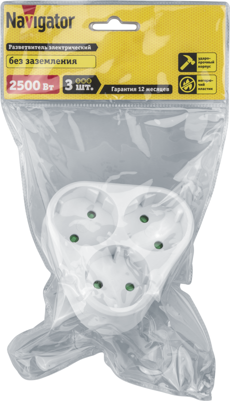  Разветвитель 3-м без заземл. 10А IP20 94 694 NAD-S-3X-WH треугольн. Navigator 94694 фото в каталоге от BTSprom.by