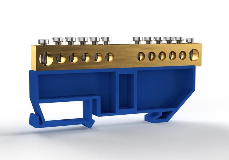 шина нулевая на din-изоляторе 8х12мм 12 отвер. латунь tokov electric tke-bcb-812-12-din/n от BTSprom.by