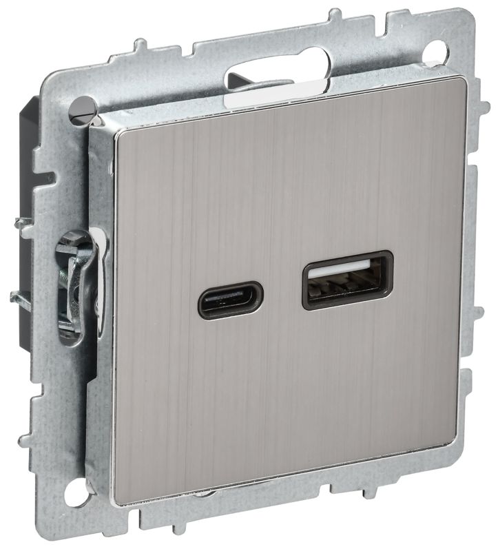 розетка brite usb a+c 18вт рю11-1-бргн механизм металл хром/никель iek br-u22-018-m-k23 от BTSprom.by