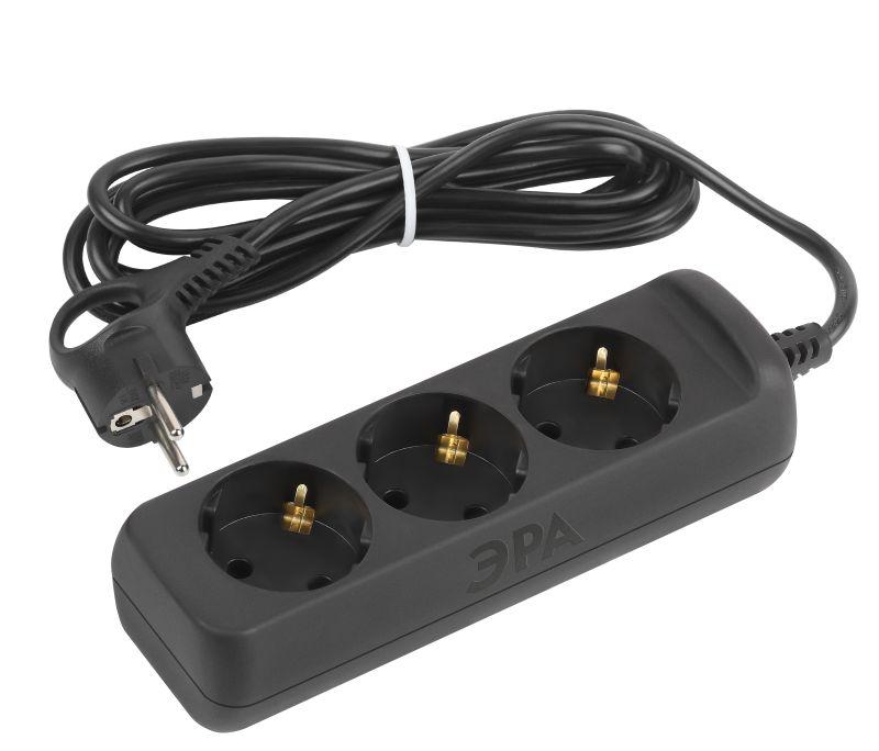 удлинитель электрический ux-3e-5m-b с заземлением 3 розетки 5м пвс 3х0.75кв.мм 10а черн. эра б0057723 от BTSprom.by