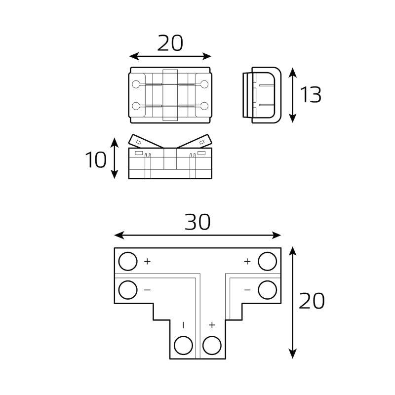  Набор коннекторов Т-образ. коннектор 3 клипсы 8-10мм IP20 GAUSS BT400 фото в каталоге от BTSprom.by
