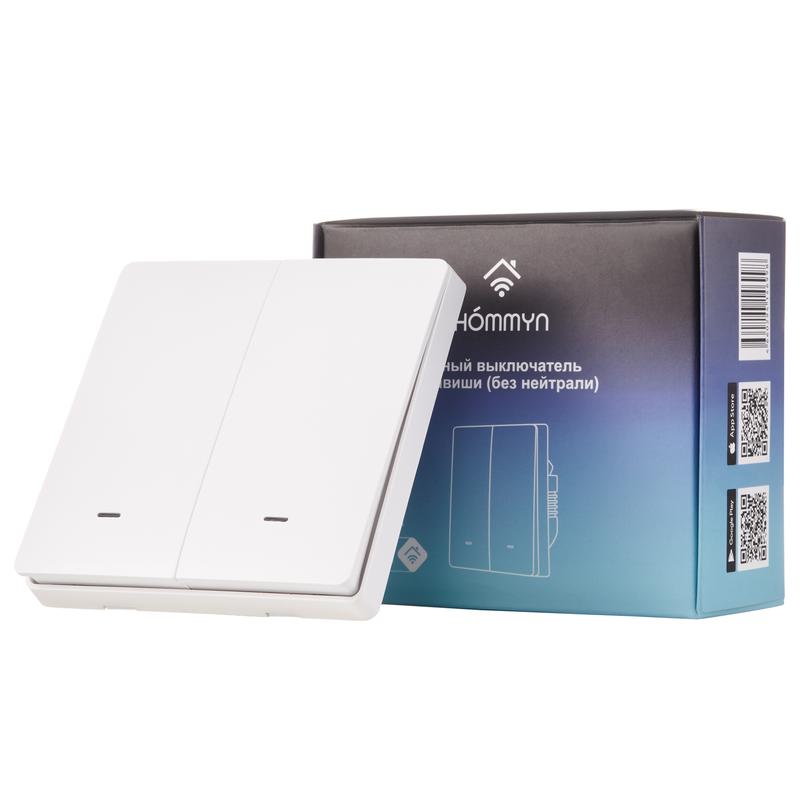 выключатель настенный zigbee 2 клавиши (без нейтрали) swzbnn02w hommyn нс-1587119 от BTSprom.by