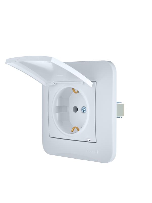  Розетка 1-м СП ASTI 16А IP20 с заземл. с крышкой термопласт в сборе бел. LEZARD 7081-0202-123В фото в каталоге от BTSprom.by