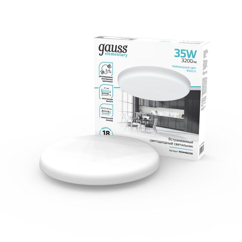светильник светодиодный elementary 35вт 4000к ip20 3200лм 220-240в дво круг бел. gauss 9034460236 от BTSprom.by