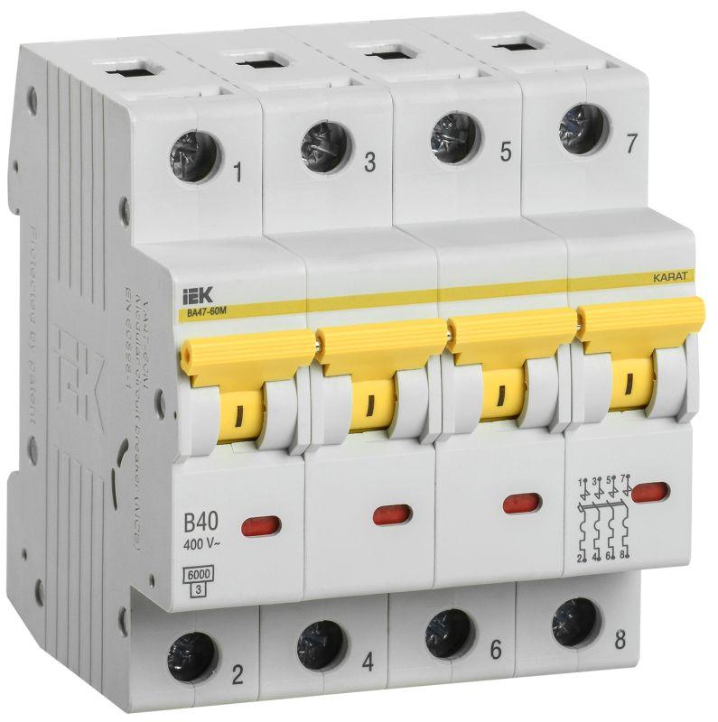 выключатель автоматический модульный 4п b 40а 6ка ва47-60m karat iek mva31-4-040-b от BTSprom.by