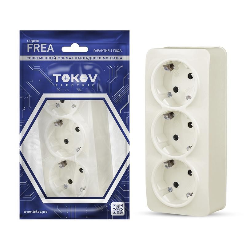 розетка 3-м оп frea 16а ip20 250в с заземл. абс-пластик беж. tokov electric tke-fr-r3z-c02 от BTSprom.by