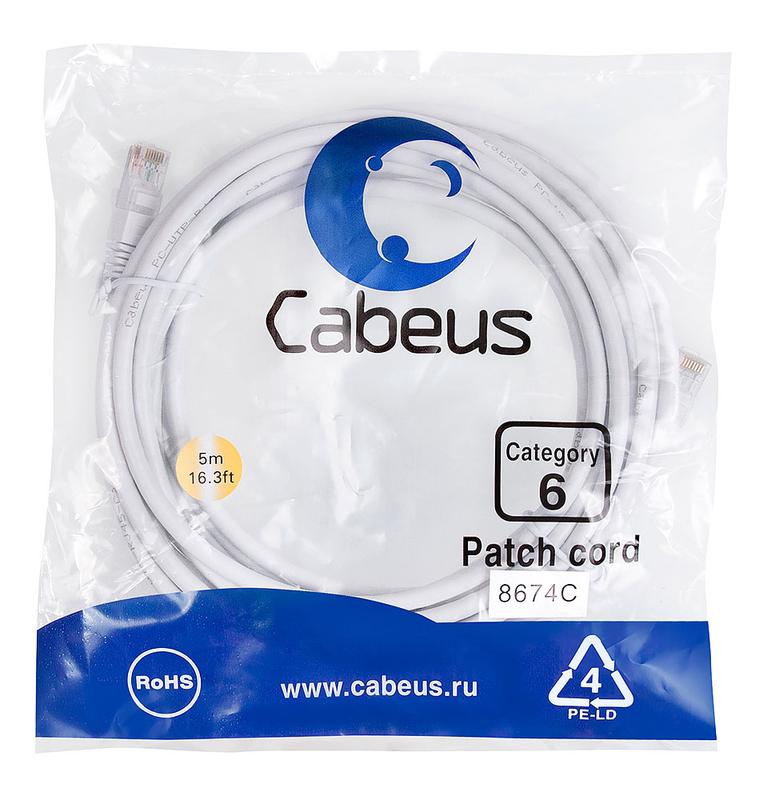 патч-корд u/utp кат.6 pc-utp-rj45-cat.6-5m-wh 2xrj45/8p8c неэкранир. pvc 5м бел. cabeus 8674c от BTSprom.by