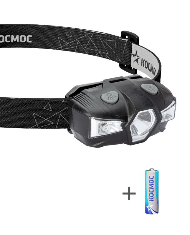 фонарь налобный 1вт led+красн. 1xaa (r6) корпус abs-пластик регулируемый эласт. ремешок космос koc517b от BTSprom.by