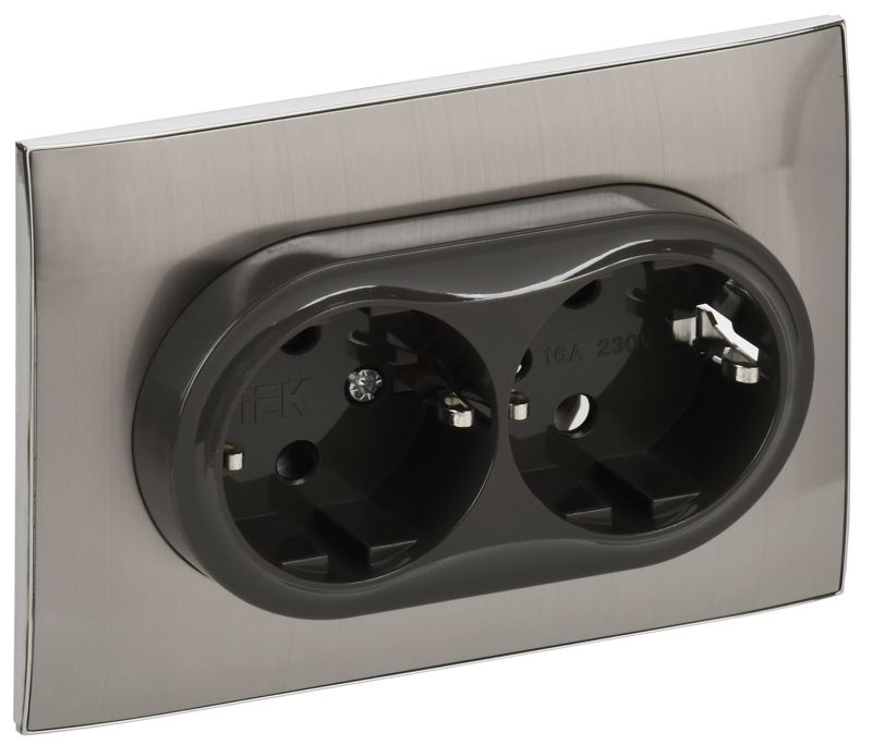 розетка 2-м skandy 16а с заземл. без защ. шторок в сборе sk-r08n никель iek sk-r21-16-k50-f от BTSprom.by