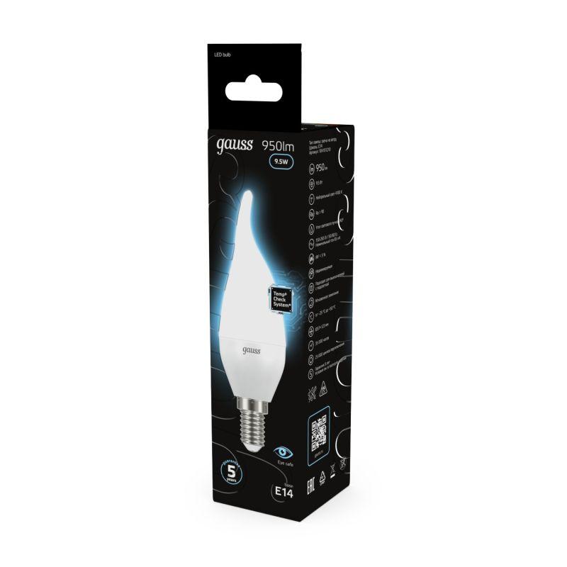 Лампа светодиодная Black 9.5Вт свеча на ветру 4100К нейтр. бел. E14 950лм GAUSS 104101210 фото в каталоге от BTSprom.by