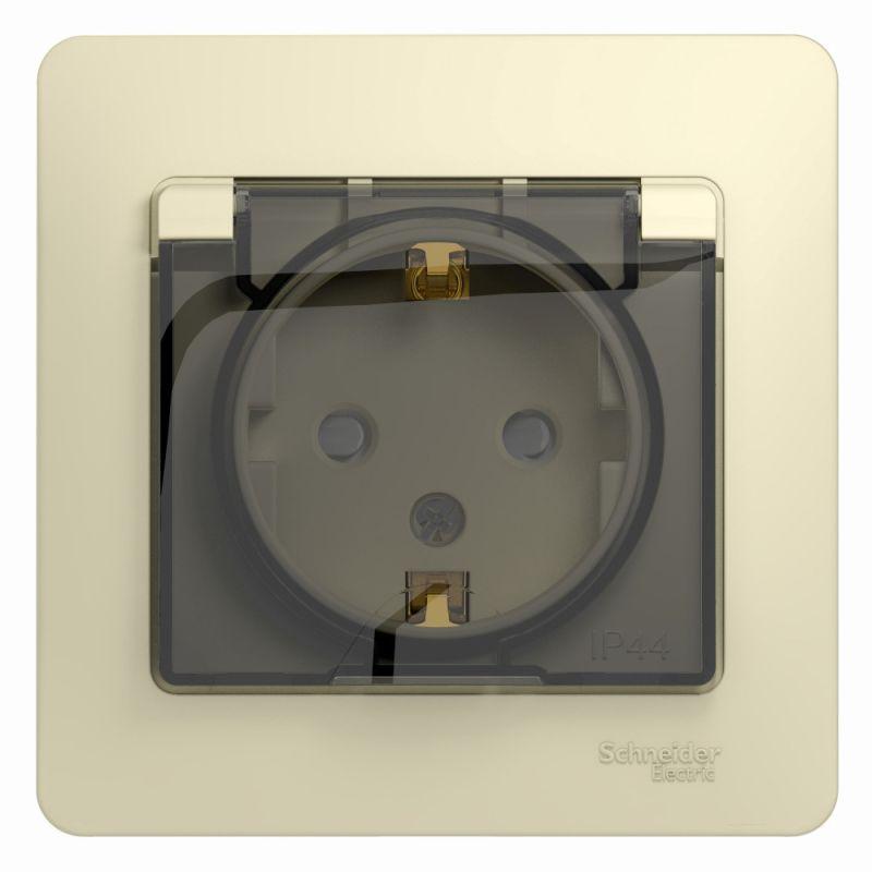 розетка 1-м сп glossa 16а ip44 с заземл. защ. шторки с крышкой в сборе беж. se gsl000248 от BTSprom.by