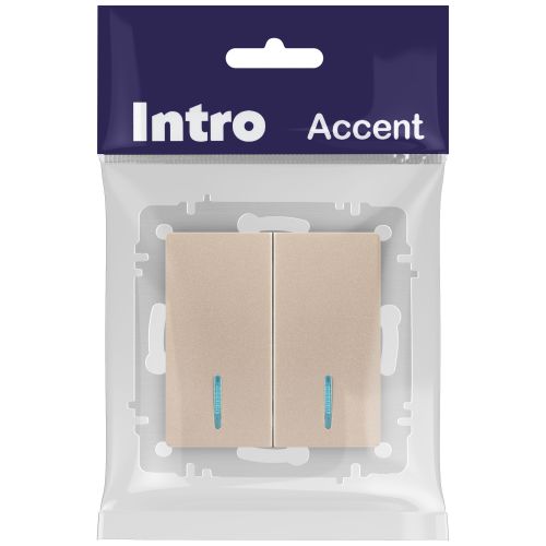  Выключатель 2-кл. СП Accent 6-105-04 10А IP20 250В с подсветкой AL/CU шампань Intro Б0063513 фото в каталоге от BTSprom.by
