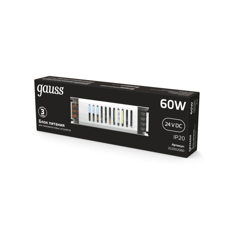  Блок питания для светодиодной ленты Black 60Вт 24В IP20 (драйвер) GAUSS 202002060 фото в каталоге от BTSprom.by