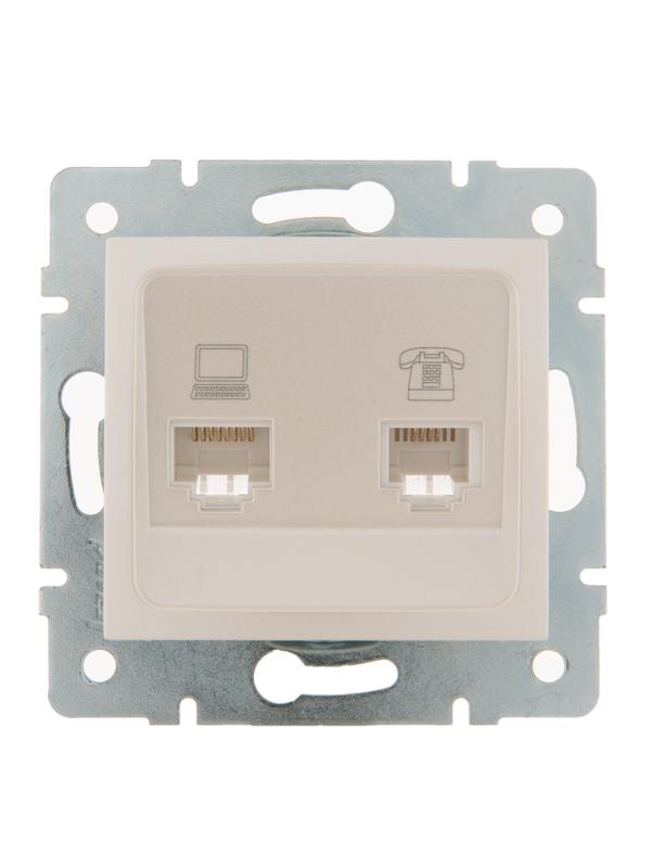 розетка компьютерная + телефонная 2-м сп karina rj45 + rj11 механизм жемчуж./бел. перламутр. lezard 707-3088-143 от BTSprom.by