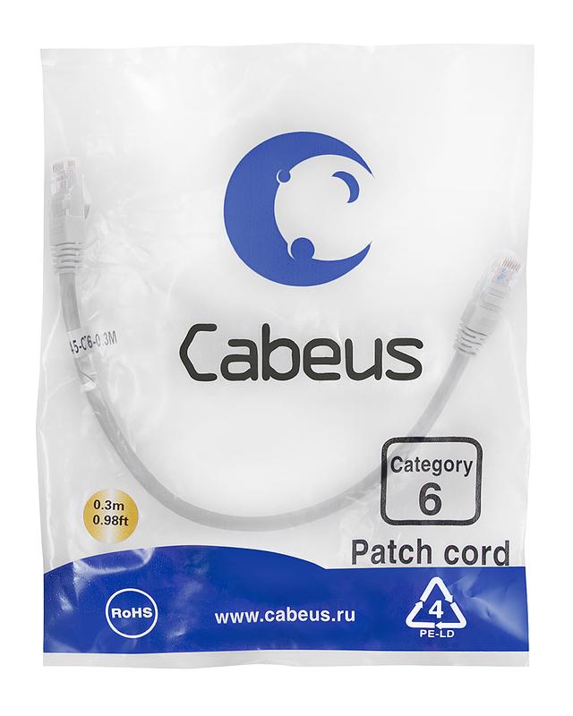 патч-корд u/utp кат.6 pc-utp-rj45-cat.6-0.3m 2xrj45/8p8c неэкранир. pvc 0.3м сер. cabeus 7272c от BTSprom.by