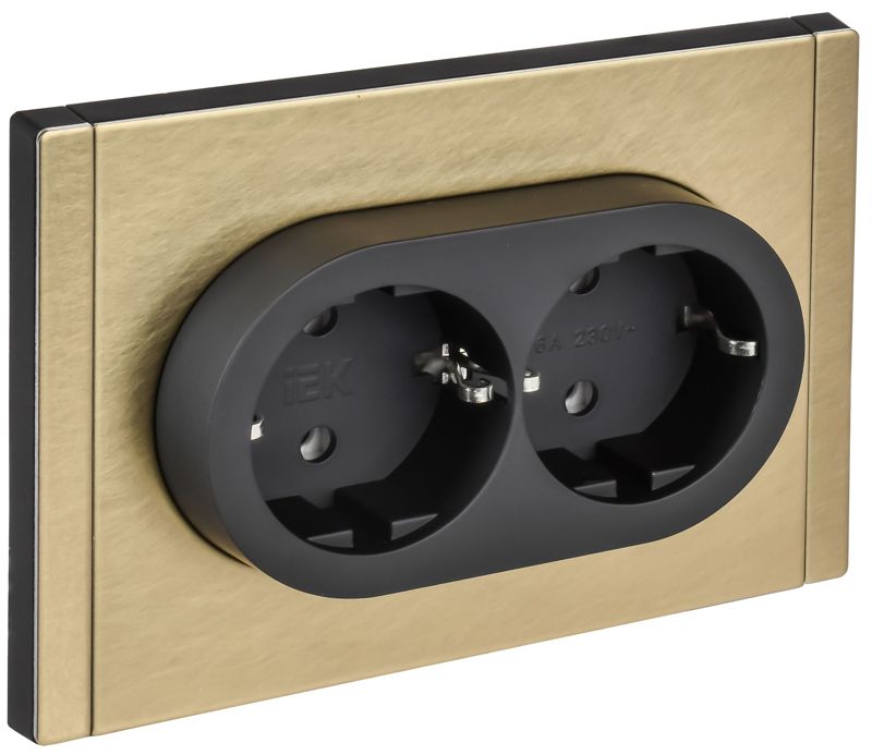 розетка 2-м сп forte&piano fp624m 16а ip20 с заземл. без защ. шторок безвинтовое крепление шампань iek fp-r21-16-1-m-k37 от BTSprom.by