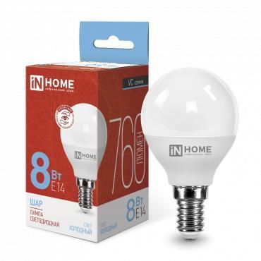 лампа светодиодная led-шар-vc 8вт шар 6500к холод. бел. e14 760лм 230в in home 4690612024882 от BTSprom.by