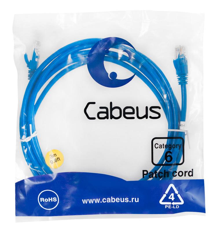 патч-корд u/utp кат.6 pc-utp-rj45-cat.6-3m-bl 2xrj45/8p8c неэкранир. pvc 3м син. cabeus 8680c от BTSprom.by