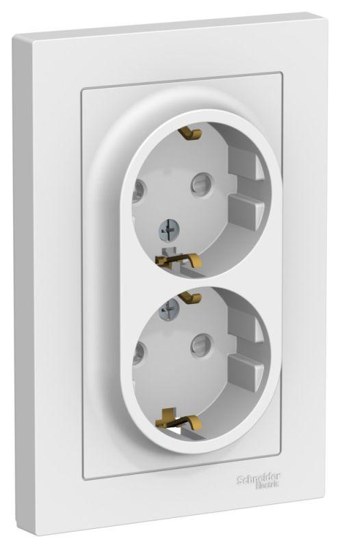 розетка двойная atlasdesign с заземл. со шторками 16а в сборе лотос se atn001326 от BTSprom.by