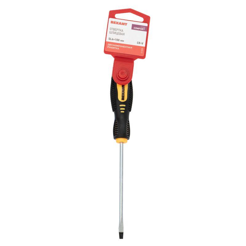  Отвертка шлицевая SL 4х100мм двухкомпонентн. рукоятка Rexant 12-6424 фото в каталоге от BTSprom.by