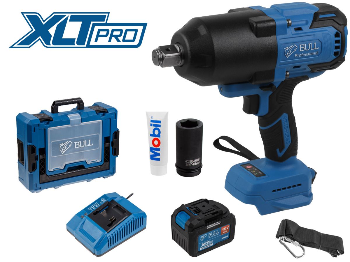 аккум. ударный гайковерт bull sc 1810 xcase, xltpro, бесщет., 18 в, 1500 н*м, 3/4", 1х6 а*ч, з/у 6 а (масса: 3,92 кг,) 1329726 от BTSprom.by