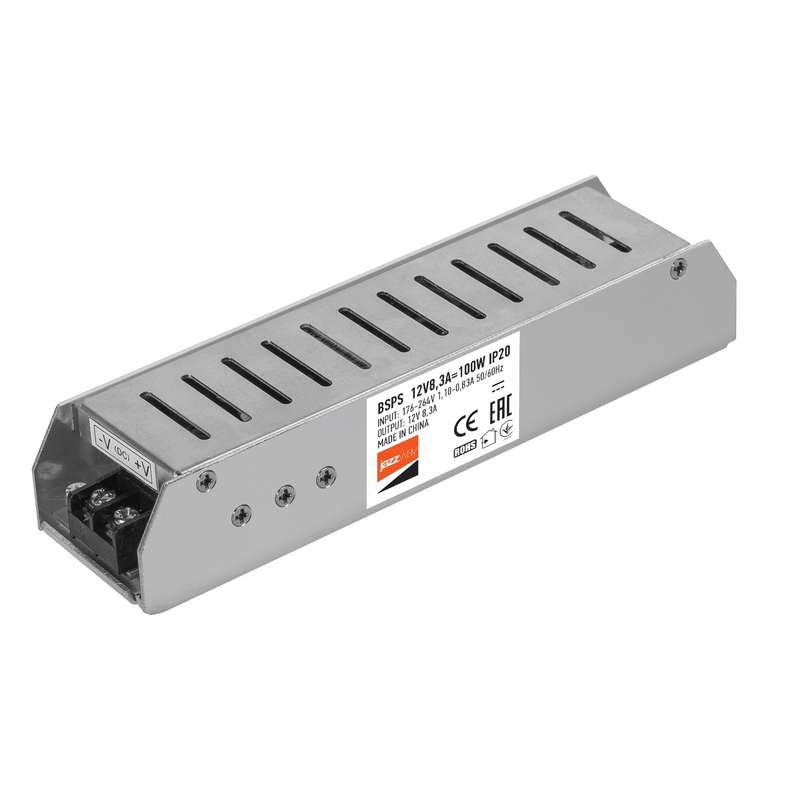 блок питания для светодиодной ленты 100вт 8.3а 12в ip20 bsps метал. jazzway 1002167a от BTSprom.by