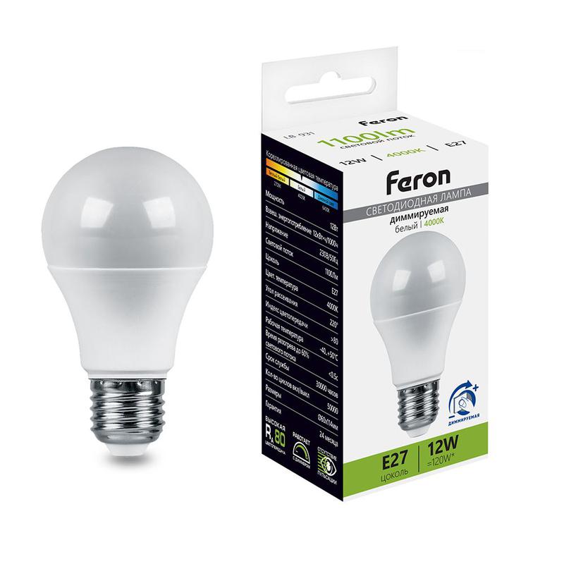 лампа светодиодная lb-931 12вт a60 грушевидная 4000к e27 230в диммир. feron 51053 от BTSprom.by