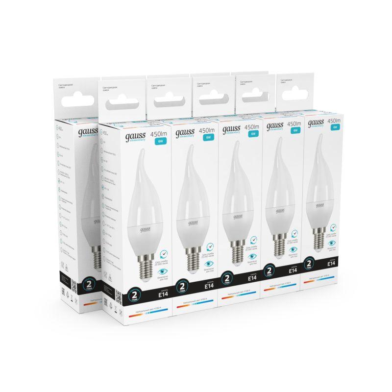 Лампа светодиодная Elementary 6Вт свеча на ветру 4100К нейтр. бел. E14 450лм GAUSS 34126 фото в каталоге от BTSprom.by